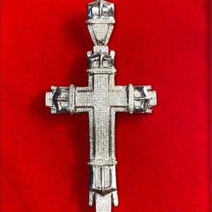 14k White Gold Cross Pendant For Chain Buckle Style Heavy Fancy